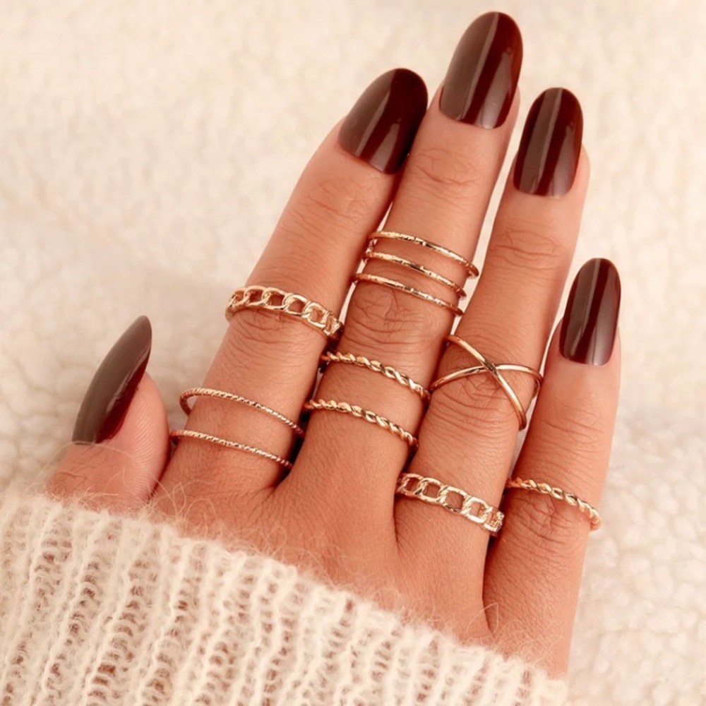 “Never Alone” Boho Indie Gold Adjustable Ring Set